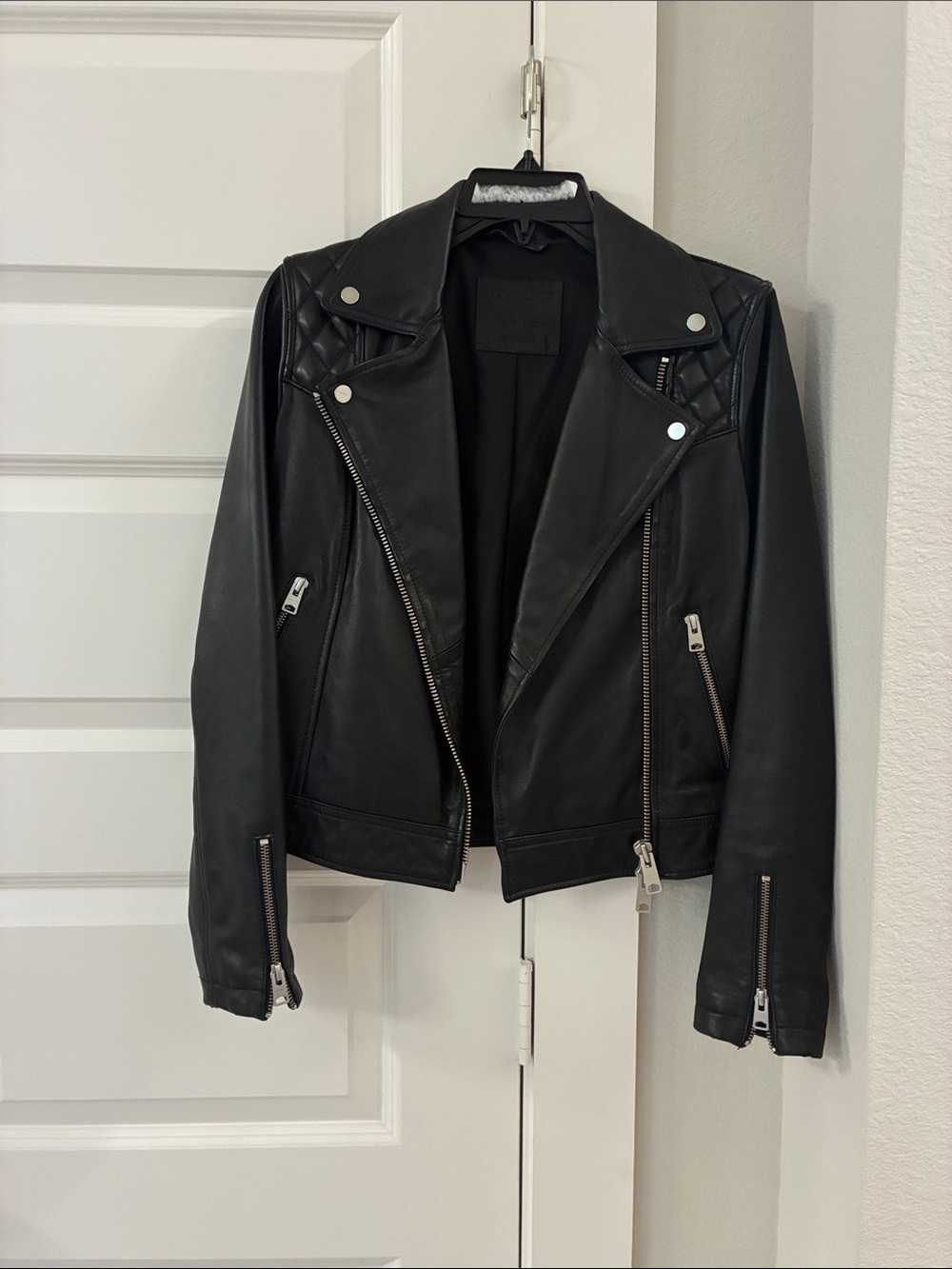 AllSaints Caden Leather Biker Jacket - Classic Moto Style